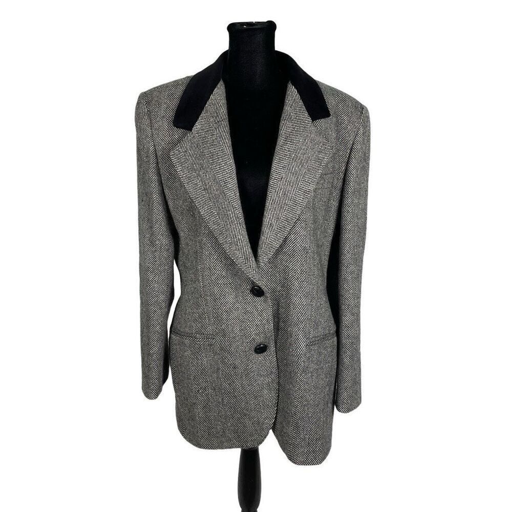 Vintage Giorgio Saint Angelo 100% Wool Herringbone Velvet Suit Jacket Blazer - W